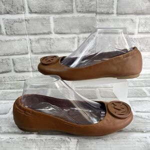 Michael Kors Lindsay Women's Size 7.5 Brown Leather Logo Ballet Flat Shoes